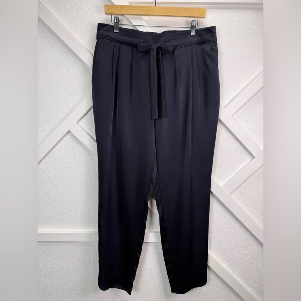 R Label The Reset Weekend Ankle Pull On Dress Pant Tie Waist Navy Size Large